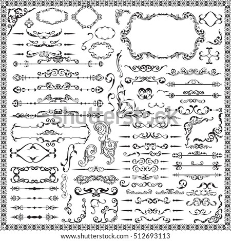 Victorian set of design elements on white Royalty-Free Stock Photo #512693113
