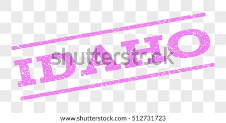 Idaho watermark stamp. Text tag between parallel lines with grunge design style. Rubber seal stamp with dirty texture. Vector violet color ink imprint on a chess transparent background.
