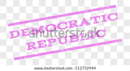 Democratic Republic watermark stamp. Text tag between parallel lines with grunge design style. Rubber seal stamp with scratched texture.