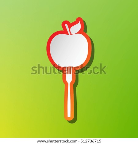 Vegetarian food sign illustration. Contrast icon with reddish stroke on green backgound.