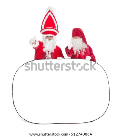Santa Claus and dwarf  Holding Blank Banner 

