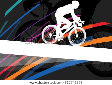 Cyclist active man and woman bicycle riders in abstract sport landscape background illustration vector