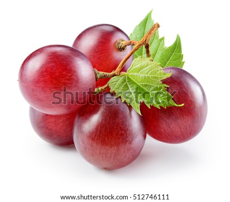 Ripe red grape with leaf isolated on white. With clipping path. Full depth of field. Royalty-Free Stock Photo #512746111