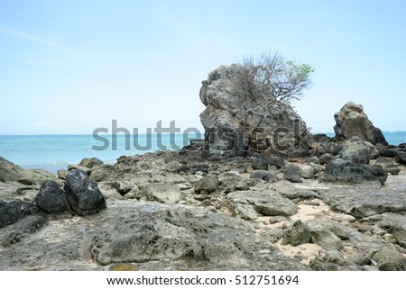 Beautiful rocky beach and sea near Kuta, Lombok Island