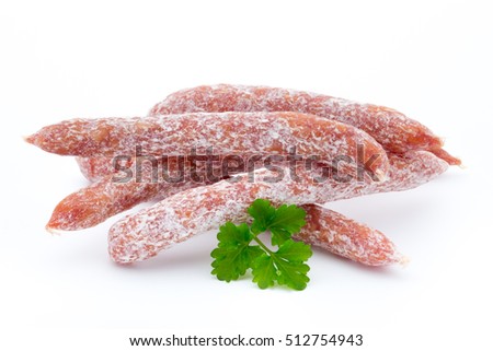 Swiss style peperoni or salami, parsley sausage. Isolated on white background.