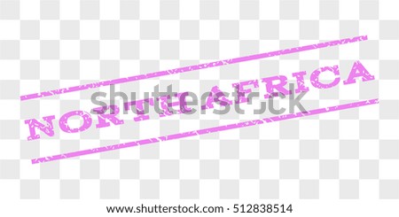 North Africa watermark stamp. Text caption between parallel lines with grunge design style. Rubber seal stamp with dirty texture. Vector violet color ink imprint on a chess transparent background.