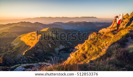 Photographer Takes Picture of Mountain Landscape at Sunset. Mount Dumbier, Low Tatra, Slovakia.