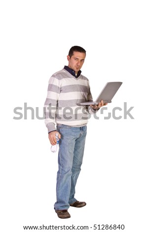 Isolated Businessman standing with his Notebook - White Background