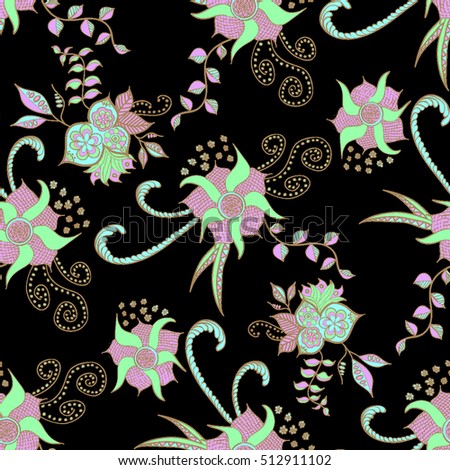 Hand drawn colorful seamless pattern. Floral orient retro background for textile, fabric, wrapping, paper, cloth