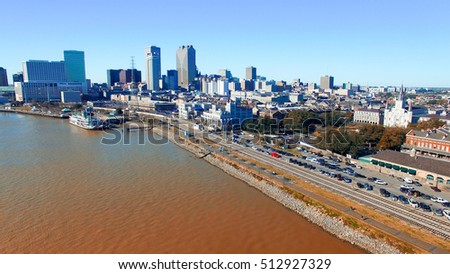 Aerial view of New Orleans on a sunny morning, Louisiana.