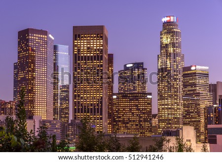 Downtown skyscrapers Los Angeles California at night
