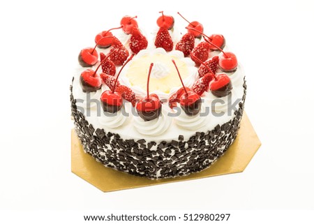 Beautiful sweet cake dessert with cherry on top isolated on white background