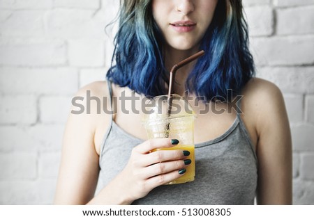 Woman Drinking Juice Lifestyle Face Concept
