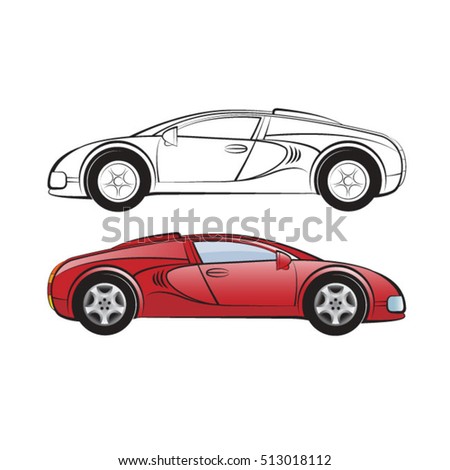red & black outline sports car-vector drawing
