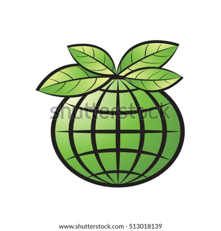 globe with leaves in green-vector drawing