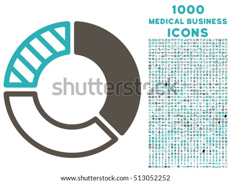 Pie Chart vector bicolor icon with 1000 medical business icons. Set style is flat pictograms, grey and cyan colors, white background.