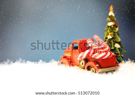 Red Truck With Christmas Tree, Family Holiday