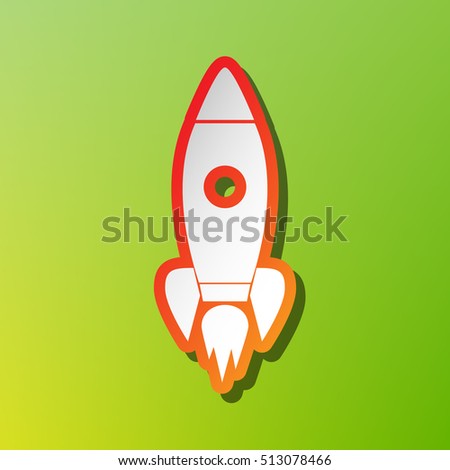 Rocket sign illustration. Contrast icon with reddish stroke on green background.
