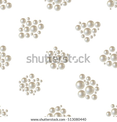 Beautiful 3D shiny natural White Pearl seamless pattern. Chaotic ornament. Wedding theme. Abstract Background. Vector Illustration. Royalty-Free Stock Photo #513080440