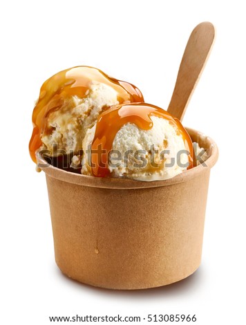 caramel ice cream isolated on white background