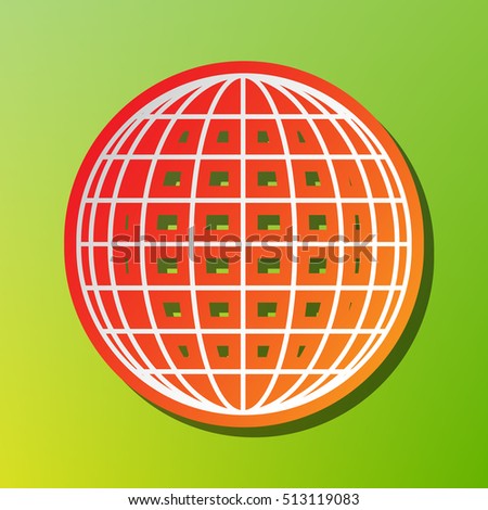 Earth Globe sign. Contrast icon with reddish stroke on green backgound.