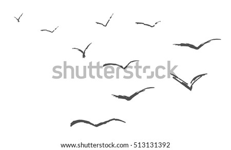 Flyind birds isolated silouette, vector art background