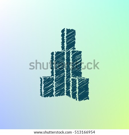 Flat paper cut style icon of sketchy building vector illustration