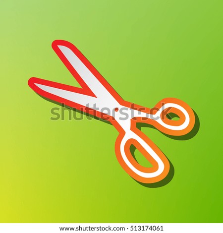 Scissors sign illustration. Contrast icon with reddish stroke on green backgound.