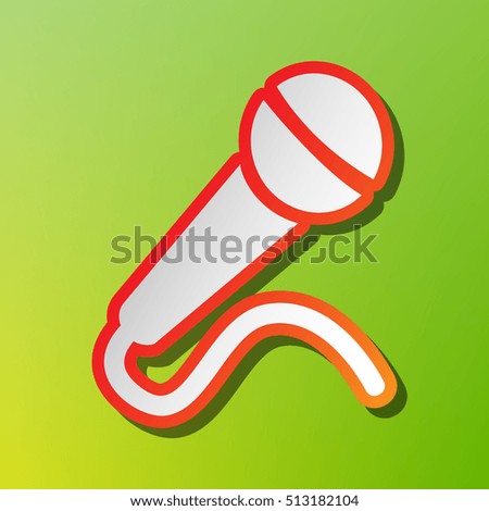 Microphone sign illustration. Contrast icon with reddish stroke on green backgound.