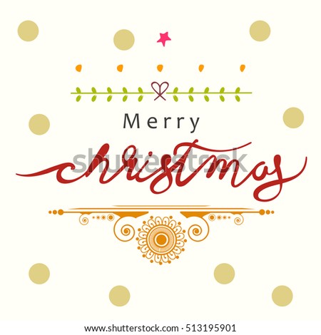 Line art  based Christmas doodle greeting card with Hand Lettering / hand written text of Merry Christmas in calligraphy style and creative Floral design  with xmas party theme composition  background