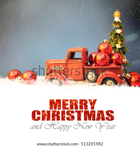 Red Truck With Christmas Tree, Family Holiday