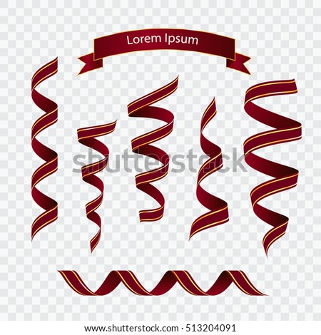 Set of red ribbon on checked background. Isolated ribbons.