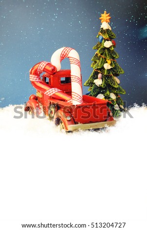 Red Truck With Christmas Decoration, Family Holiday