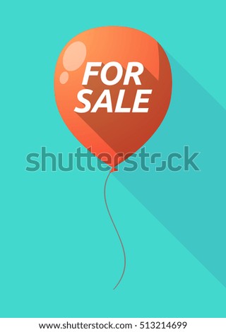 Illustration of a long shadow decorative air balloon icon with    the text FOR SALE