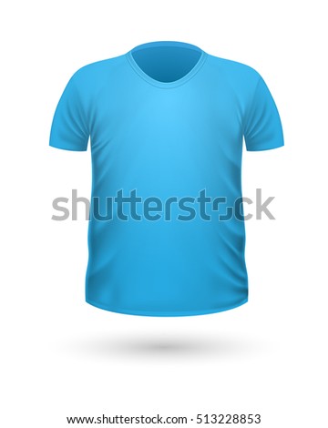T-shirt template, front view. Blue color. Realistic vector illustration in flat style. Sport clothing. Casual men wear. Cotton unisex polo outfit. Fashionable apparel.