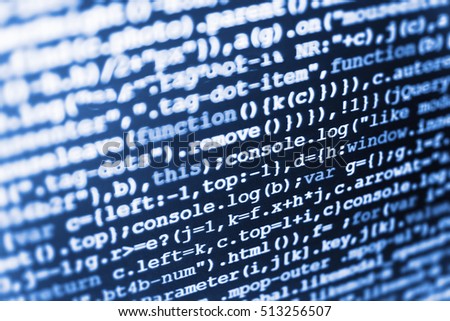 Web site codes on computer monitor. PC software creation business. Programming code typing. Computer code data. Software engineer at work. IT specialist workplace. Notebook closeup photo. 
