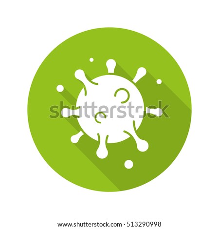 Virus cell flat design long shadow icon. Bacterium. Vector silhouette symbol