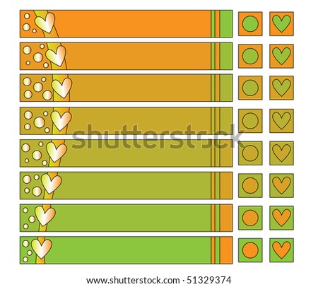 green and orange banner and button with hearts