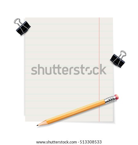 Sheet with a pencil and clothespins. Vector template for your design.