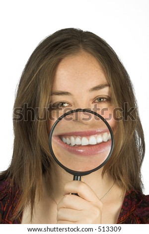 humorous photo of a casual woman with a big smile