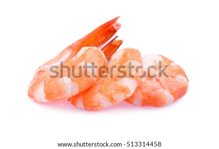 Tasty Prawns, cooked peeled tiger shrimps isolated on white background