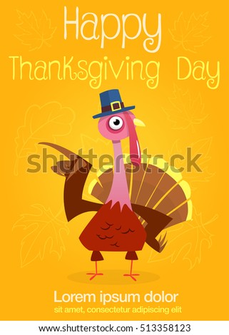  Turkey Bird Cartoon Character Waving With Speech Bubble And Text. Vector Illustration for Party Invitation