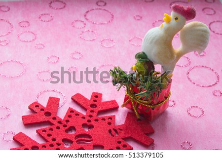 New year 2017, the symbol of rooster. Snowflake festive background