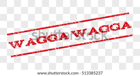 Wagga Wagga watermark stamp. Text tag between parallel lines with grunge design style. Rubber seal stamp with unclean texture. Vector red color ink imprint on a chess transparent background.