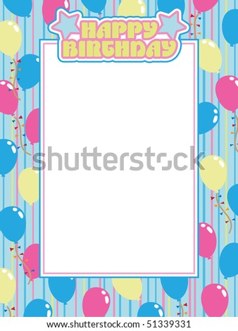 happy birthday frame in pink and blue with balloons with clipping mask