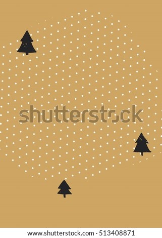 Hand drawn vector abstract textured Christmas card with Christmas trees isolated on polka dots textured background.Design for greeting card,save the date,journaling,postcard,tag,poster,flayer,note.