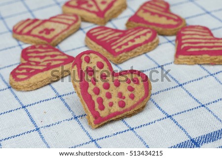 Group of Gingerbread home made cookie hearts