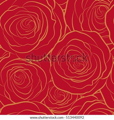 Background of a red painted roses silhouette. Vector floral seamless pattern.