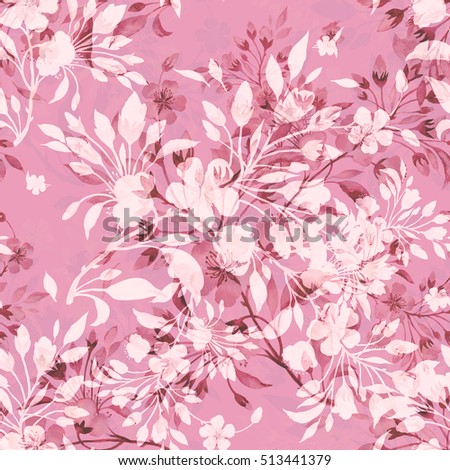 Seamless watercolor pattern spring blossoming branch MD