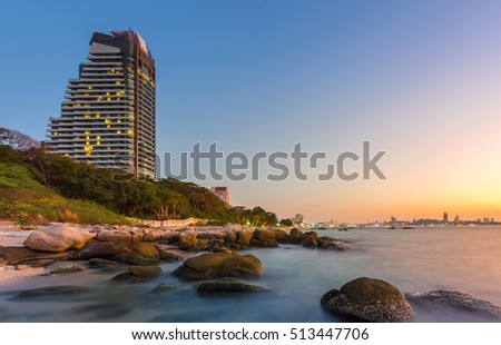 luxury condo and sea view in Pattaya city with sunset time